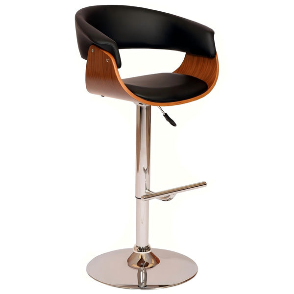 English Elm Isar Mid-century Swivel Barstool with Walnut Veneer Frame and Faux Leather Seat B2736P511328