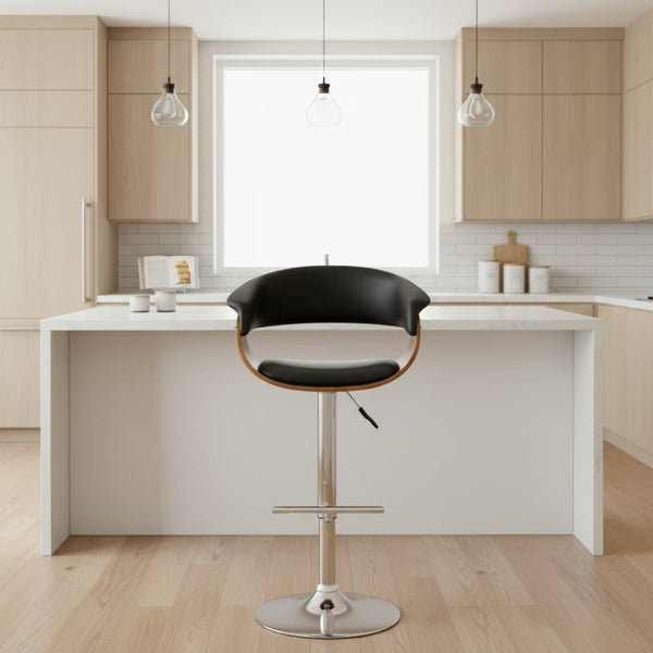 English Elm Isar Mid-century Swivel Barstool with Walnut Veneer Frame and Faux Leather Seat B2736P511328
