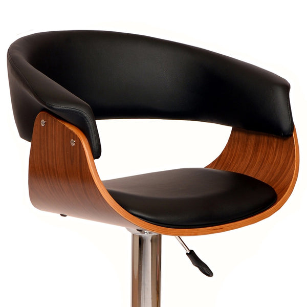 English Elm Isar Mid-century Swivel Barstool with Walnut Veneer Frame and Faux Leather Seat B2736P511328