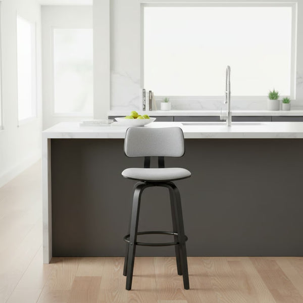 English Elm Ocopi Swivel Counter Stool with Curved Back Gray Performance Fabric Modern Frame B2736P511329