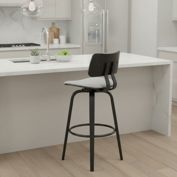 English Elm Ocopi Swivel Counter Stool with Curved Back Gray Performance Fabric Modern Frame B2736P511329