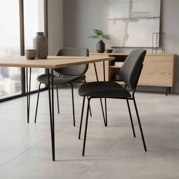 English Elm Uqet Curved Fabric Upholstered Dining Chair with Slim Metal Legs for Modern Spaces B2736P511331