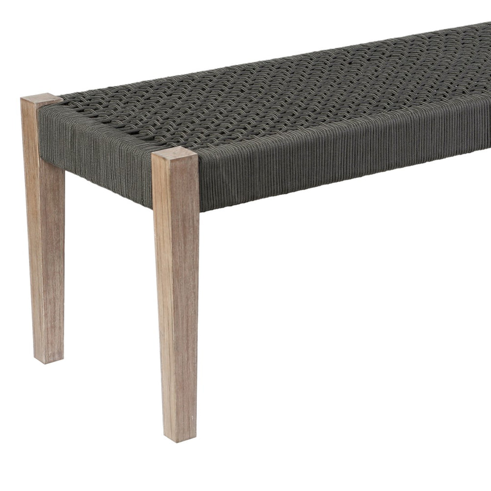 English Elm Ethre Eucalyptus Wood Bench with Woven Rope Back for Patio Garden or Entryway B2736P511332