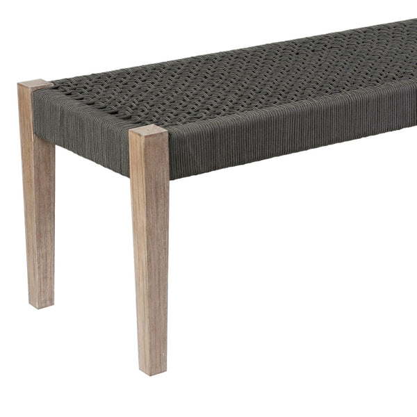 English Elm Ethre Eucalyptus Wood Bench with Woven Rope Back for Patio Garden or Entryway B2736P511332