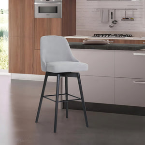 English Elm Cylis Upholstered Swivel Counterstool with Wood Base and Padded Gray Fabric Seat B2736P511333