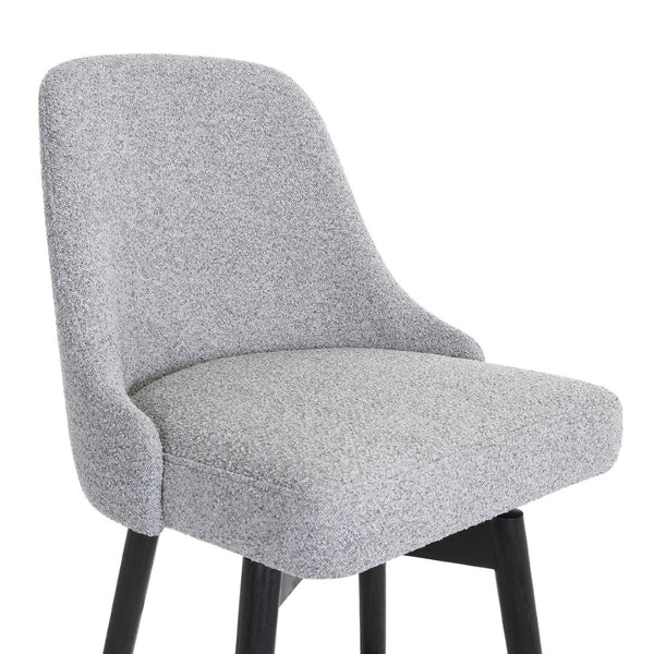 English Elm Cylis Upholstered Swivel Counterstool with Wood Base and Padded Gray Fabric Seat B2736P511333