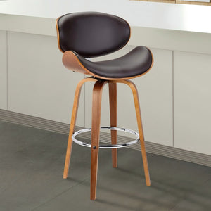 English Elm Vlang Mid-century Swivel Counter Stool Faux Leather Seat Walnut Wood Frame B2736P511335
