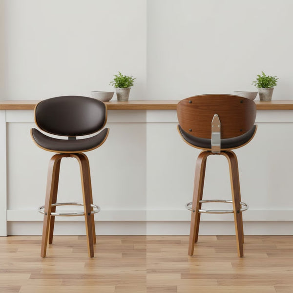English Elm Vlang Mid-century Swivel Counter Stool Faux Leather Seat Walnut Wood Frame B2736P511335