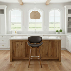 English Elm Vlang Mid-century Swivel Counter Stool Faux Leather Seat Walnut Wood Frame B2736P511335