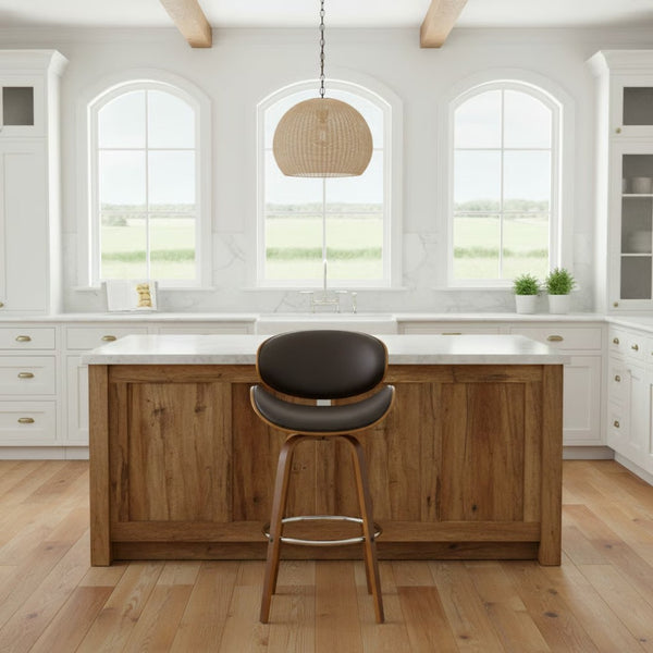 English Elm Vlang Mid-century Swivel Counter Stool Faux Leather Seat Walnut Wood Frame B2736P511335