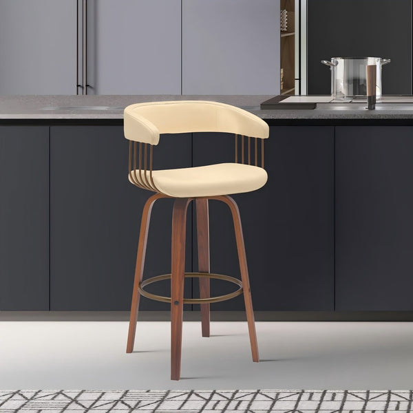 English Elm Gatopa Swivel Barstool Walnut Frame Faux Leather Seat Bronze Footrest Kitchen B2736P511336