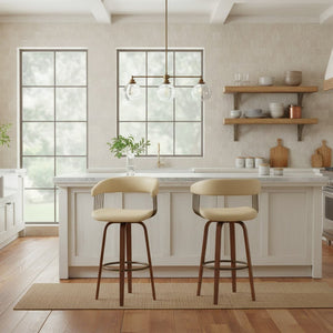 English Elm Gatopa Swivel Barstool Walnut Frame Faux Leather Seat Bronze Footrest Kitchen B2736P511336