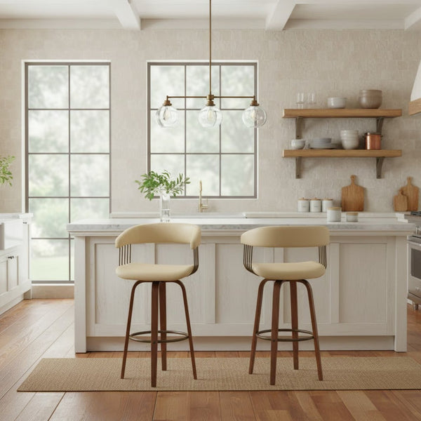 English Elm Gatopa Swivel Barstool Walnut Frame Faux Leather Seat Bronze Footrest Kitchen B2736P511336