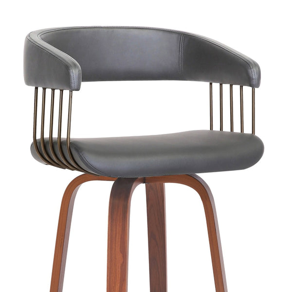 English Elm Gatopa Swivel Bar Stool Walnut Frame Gray Faux Leather Seat Bronze Footrest Ring B2736P511337
