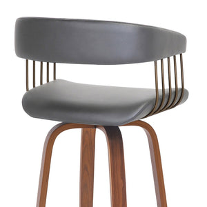 English Elm Gatopa Swivel Bar Stool Walnut Frame Gray Faux Leather Seat Bronze Footrest Ring B2736P511337