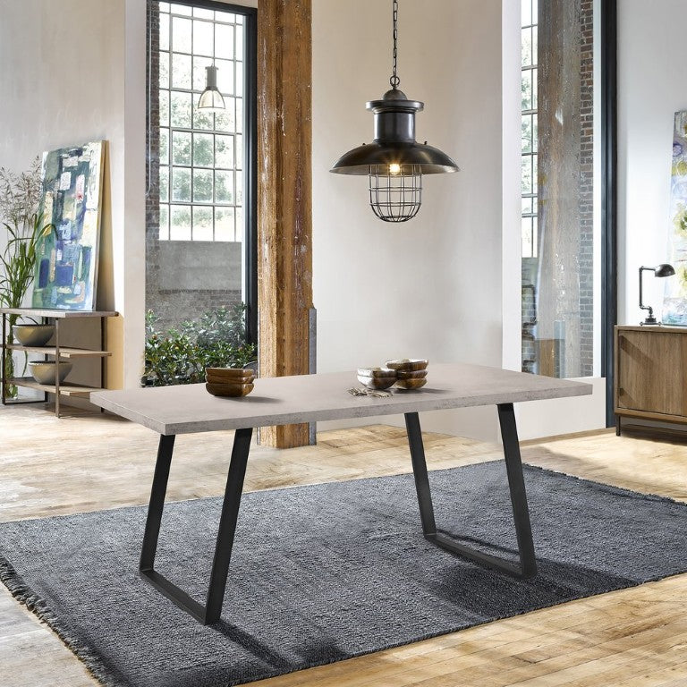 English Elm Palindra Rectangular Dining Table Cement Laminate Top with Sculptural Metal Base Seats Six B2736S00003