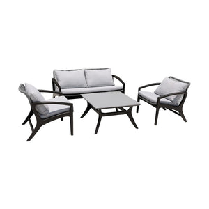 English Elm Liora 4 Piece Eucalyptus Wood Rope Weave Outdoor Patio Set with White Cushions B2736S00011