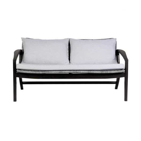 English Elm Liora 4 Piece Eucalyptus Wood Rope Weave Outdoor Patio Set with White Cushions B2736S00011