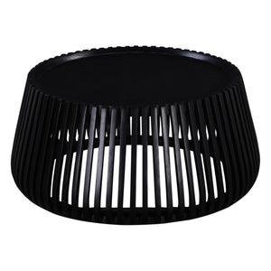 English Elm Modern Mango Wood Round Coffee Table Matte Black Drum Base for Living Room Decor B2741P330123