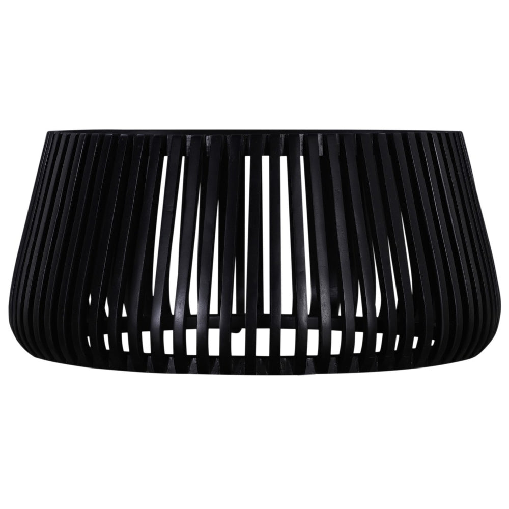 English Elm Modern Mango Wood Round Coffee Table Matte Black Drum Base for Living Room Decor B2741P330123
