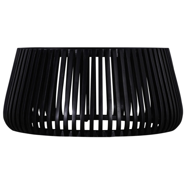 English Elm Modern Mango Wood Round Coffee Table Matte Black Drum Base for Living Room Decor B2741P330123
