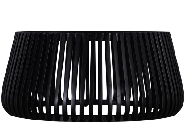 English Elm Modern Mango Wood Round Coffee Table Matte Black Drum Base for Living Room Decor B2741P330123