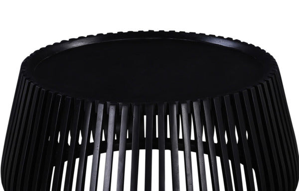 English Elm Modern Mango Wood Round Coffee Table Matte Black Drum Base for Living Room Decor B2741P330123