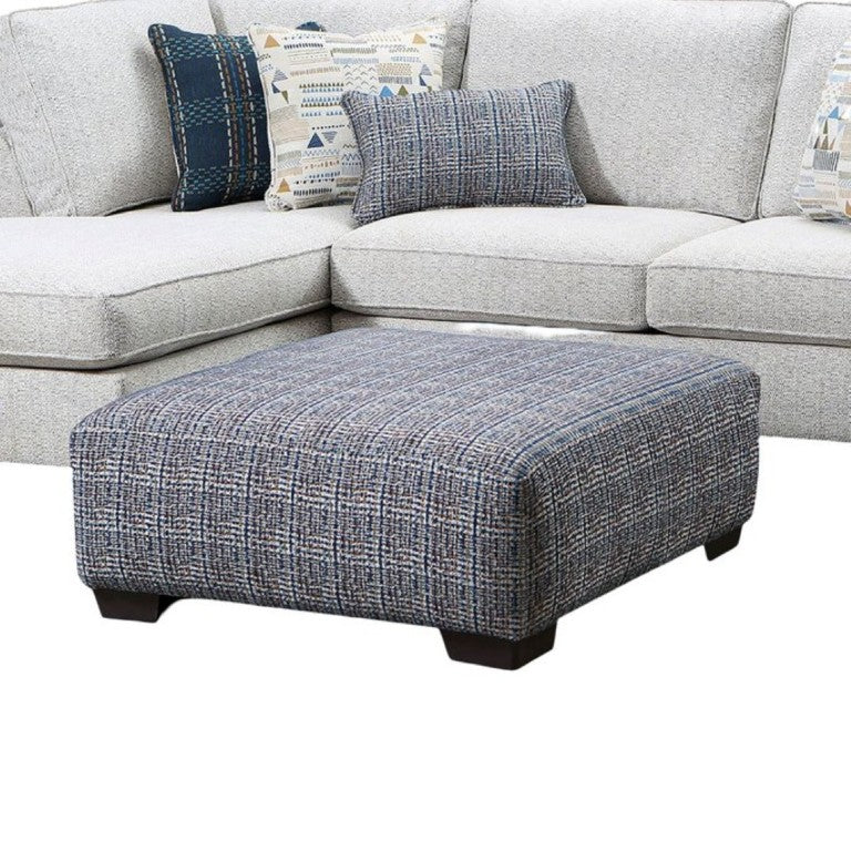 English Elm Square Chenille Ottoman Blue Woven Texture Footrest for Modern Living Room Lounge B2741P355279