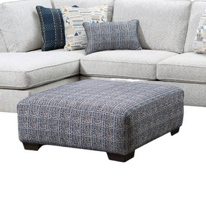 English Elm Square Chenille Ottoman Blue Woven Texture Footrest for Modern Living Room Lounge B2741P355279