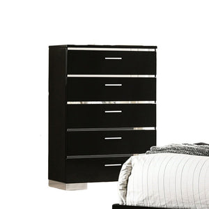 English Elm Black High Gloss Lacquer 5 Drawer Chest with Chrome Hardware for Modern Bedroom B2741P371023
