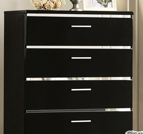 English Elm Black High Gloss Lacquer 5 Drawer Chest with Chrome Hardware for Modern Bedroom B2741P371023