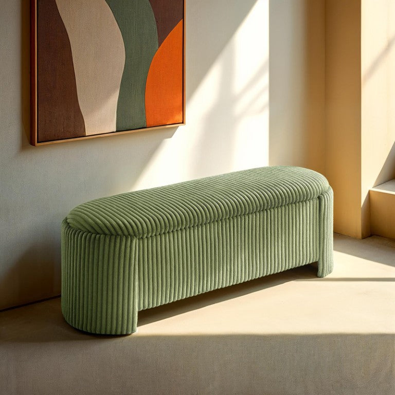 English Elm Contemporary Green Corduroy Storage Bench with Hidden Compartment for Bedroom or Entryway B2741P391241