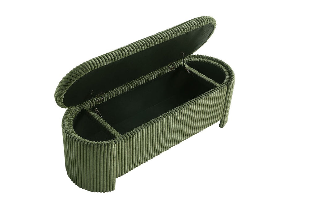 English Elm Contemporary Green Corduroy Storage Bench with Hidden Compartment for Bedroom or Entryway B2741P391241