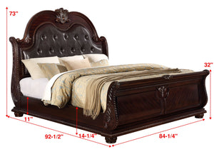 English Elm Stan..king Panel Headboard Faux Leather Tufted King Frame with Carved Wood Molding B2741P501909