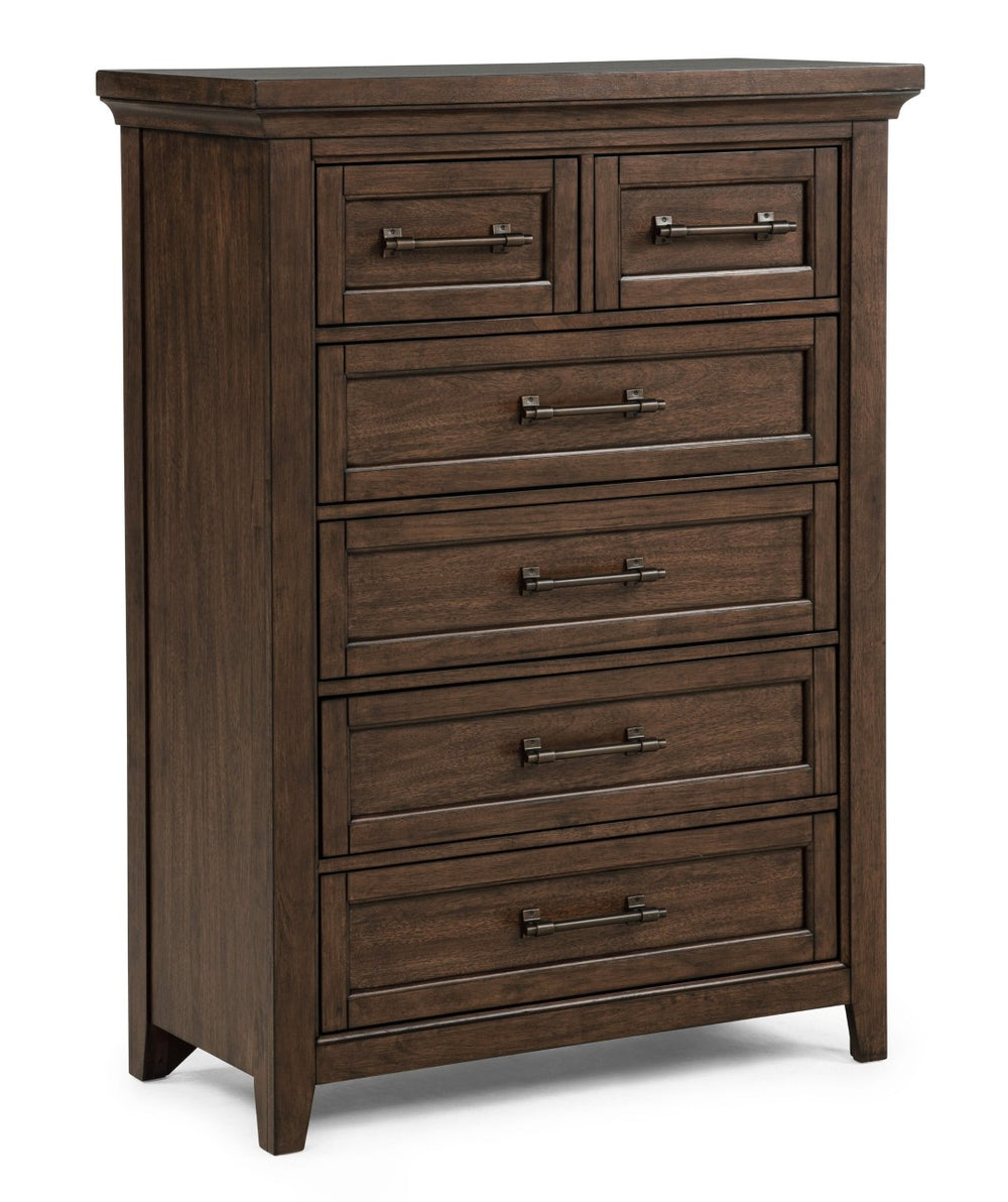 English Elm 1pc Contemporary Six Drawer Tall Chest Warm Brown Finish Bedroom Storage with Metal Pulls B2741P504987