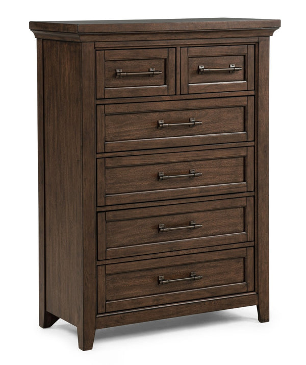 English Elm 1pc Contemporary Six Drawer Tall Chest Warm Brown Finish Bedroom Storage with Metal Pulls B2741P504987