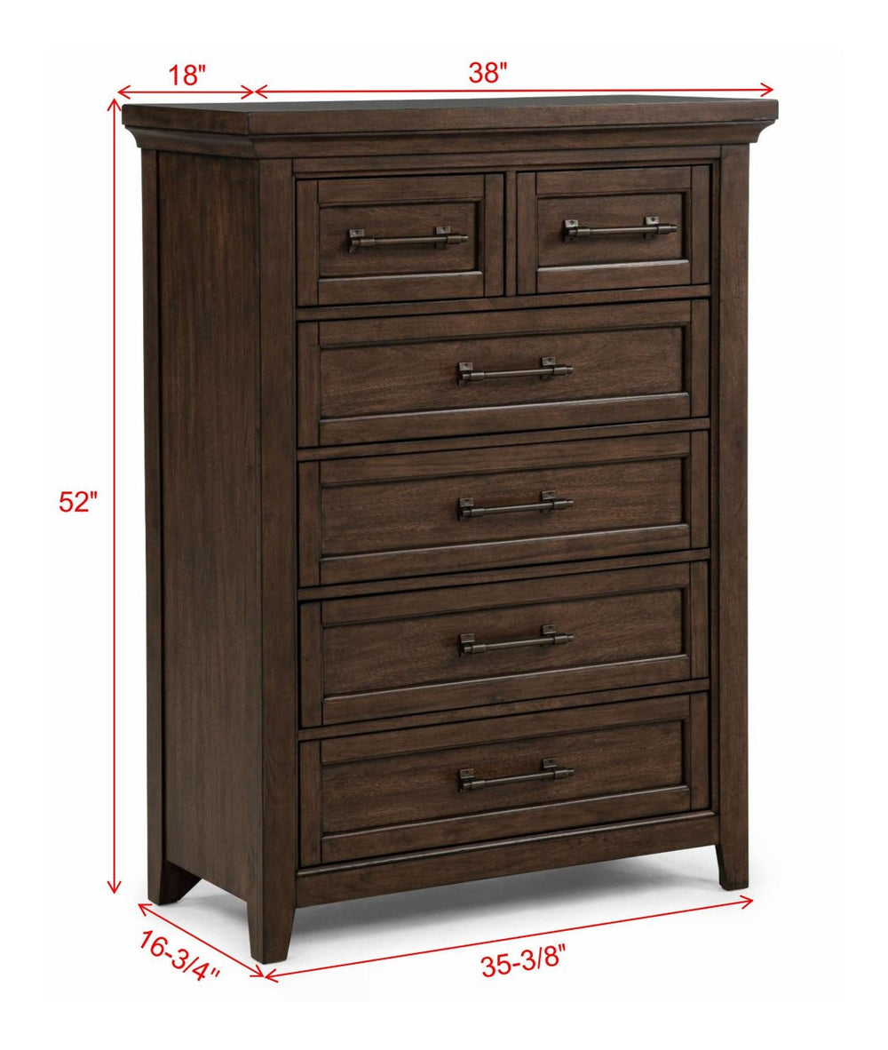 English Elm 1pc Contemporary Six Drawer Tall Chest Warm Brown Finish Bedroom Storage with Metal Pulls B2741P504987