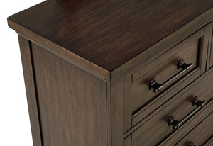 English Elm 1pc Contemporary Six Drawer Tall Chest Warm Brown Finish Bedroom Storage with Metal Pulls B2741P504987