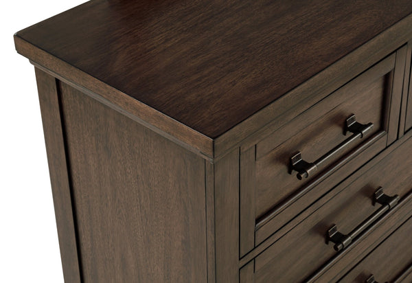 English Elm 1pc Contemporary Six Drawer Tall Chest Warm Brown Finish Bedroom Storage with Metal Pulls B2741P504987
