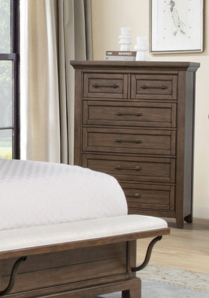 English Elm 1pc Contemporary Six Drawer Tall Chest Warm Brown Finish Bedroom Storage with Metal Pulls B2741P504987
