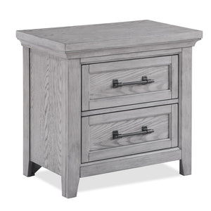 English Elm 1Pc Gray Wood Grain Two Drawer Nightstand with Metal Pulls for Rustic Bedroom B2741P504989