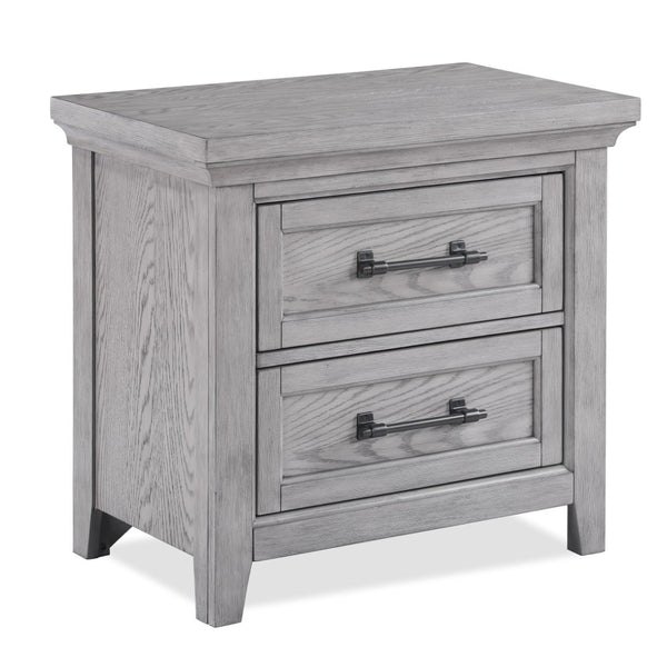 English Elm 1Pc Gray Wood Grain Two Drawer Nightstand with Metal Pulls for Rustic Bedroom B2741P504989