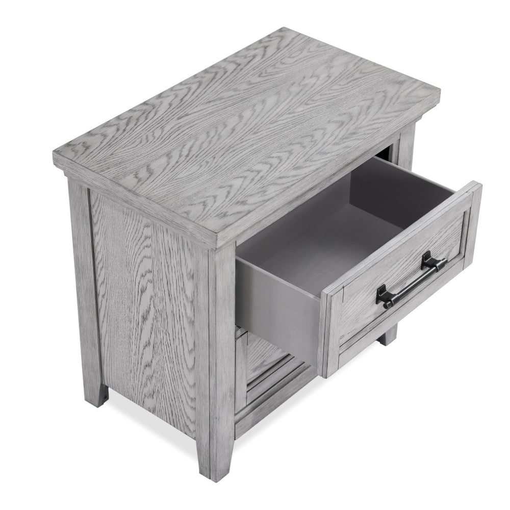 English Elm 1Pc Gray Wood Grain Two Drawer Nightstand with Metal Pulls for Rustic Bedroom B2741P504989