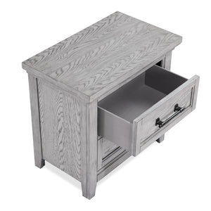 English Elm 1Pc Gray Wood Grain Two Drawer Nightstand with Metal Pulls for Rustic Bedroom B2741P504989
