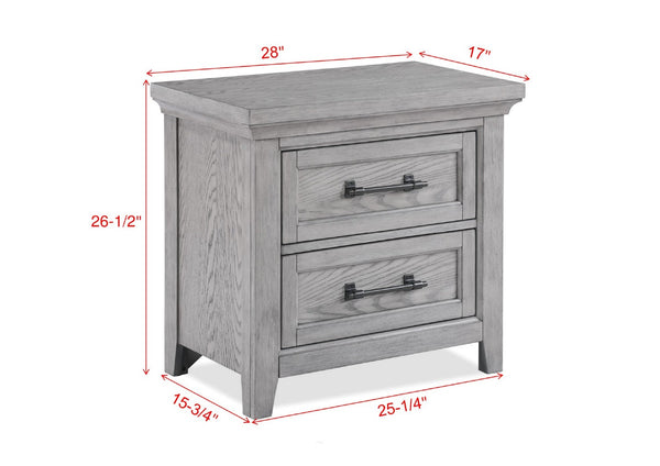 English Elm 1Pc Gray Wood Grain Two Drawer Nightstand with Metal Pulls for Rustic Bedroom B2741P504989