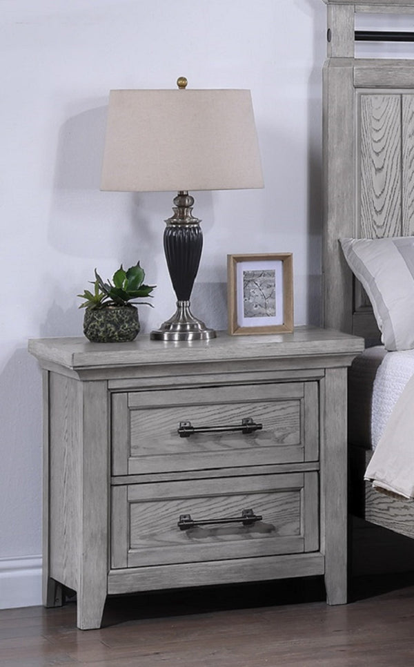 English Elm 1Pc Gray Wood Grain Two Drawer Nightstand with Metal Pulls for Rustic Bedroom B2741P504989