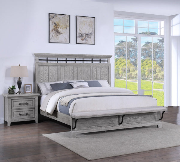 English Elm 1Pc Gray Wood Grain Two Drawer Nightstand with Metal Pulls for Rustic Bedroom B2741P504989