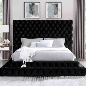 English Elm Black Flannelette Eastern King Footboard Glam Tufted Platform Upholstered Bedroom Piece B2741P521204