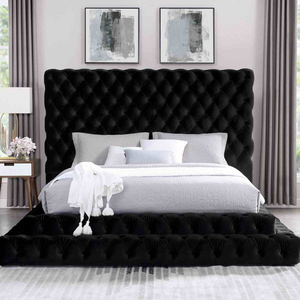English Elm Black Flannelette Eastern King Footboard Glam Tufted Platform Upholstered Bedroom Piece B2741P521204