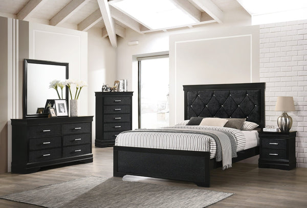 English Elm Modern Hollywood Regency Tall Chest Five Drawers Black Lacquer Crystal Bar Pulls B2741P526981